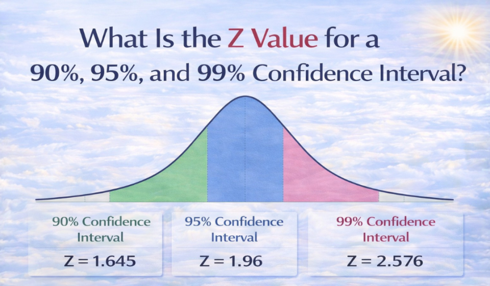 What Is the Z Value for a 90%, 95%, and 99% Confidence Interval