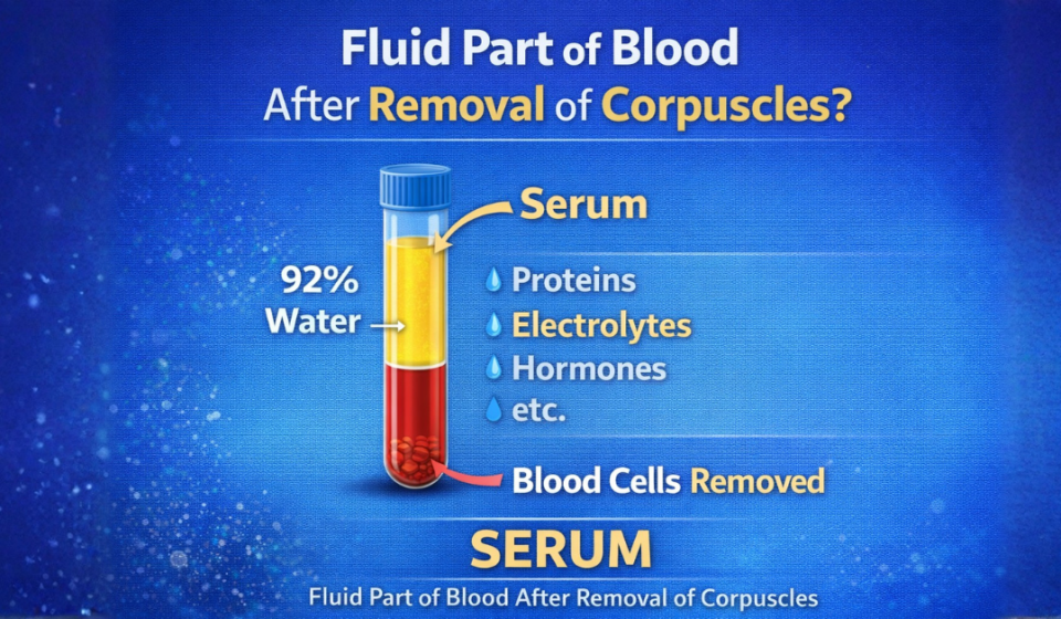 fluid part of blood after removal of corpuscles